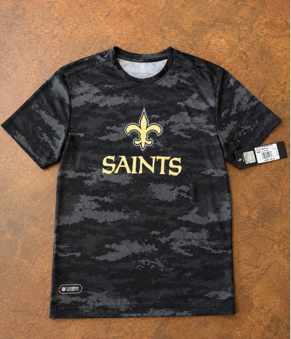 New Orleans Saints NFL Camo T-Shirt Black Gray Digital Camo Youth L NWT